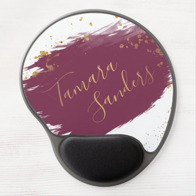 Modern Burgundy Gold Paint Strokes - Gel Mousepad (Front)