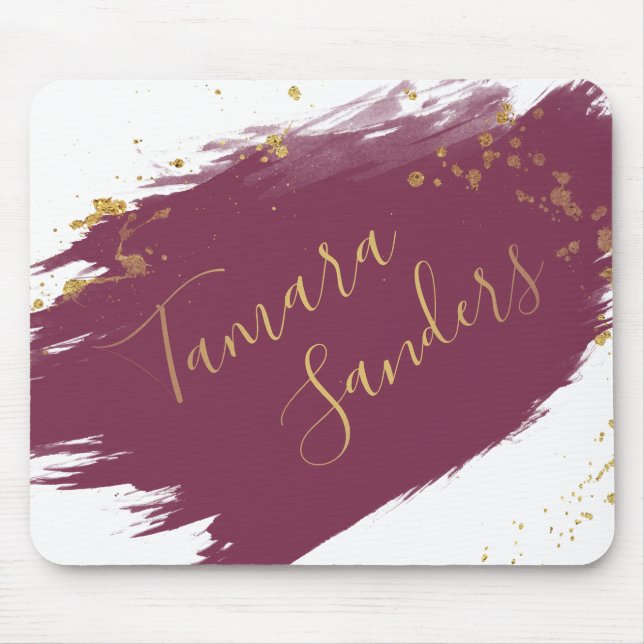Modern Burgundy Gold Paint Strokes - Mousepad (Front)