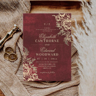 Modern Burgundy & Gold ⎮Rose Elegant Wedding Invitation