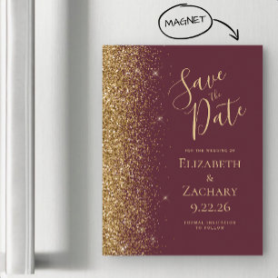 Modern Burgundy Gold Save the Date Magnetic Card