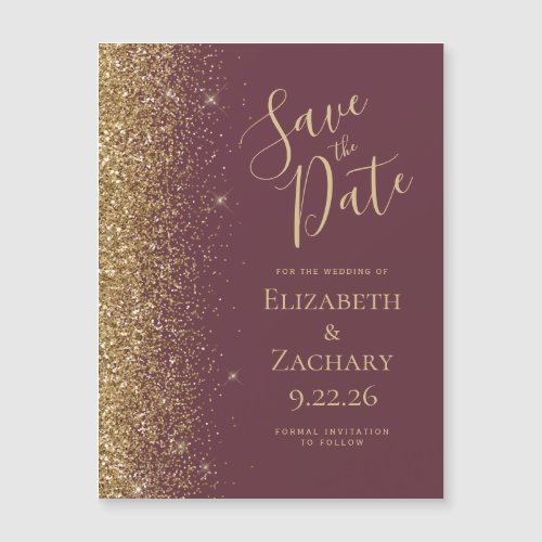 Modern Burgundy Gold Save the Date Magnetic Card