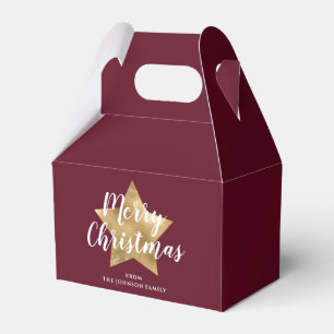 Modern Burgundy Gold Star Christmas Favor Boxes