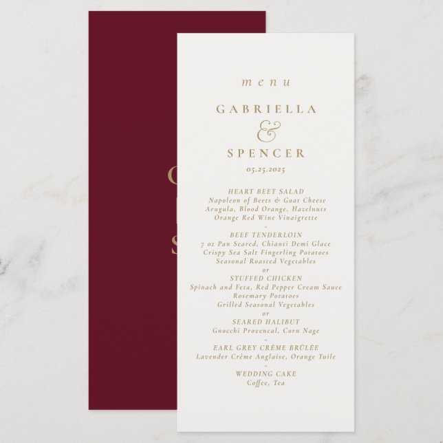 Modern Burgundy Gold Wedding Menu (Front/Back)