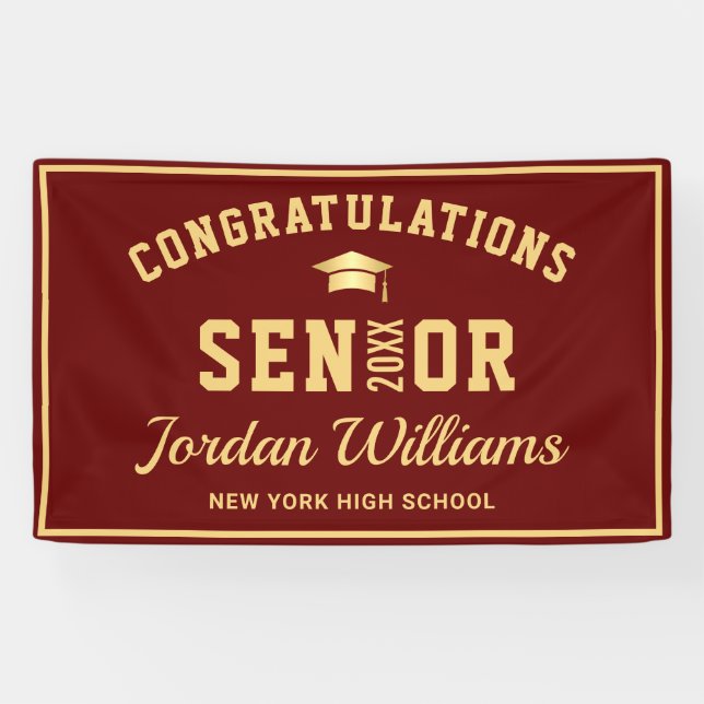 Modern Burgundy Golden 2026 Graduation Party Banner (Horizontal)