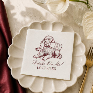 Modern Burgundy Golden Doodle Champagne Wedding Napkins