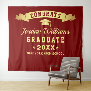 Modern Burgundy Golden Graduation Photo Backdrop
