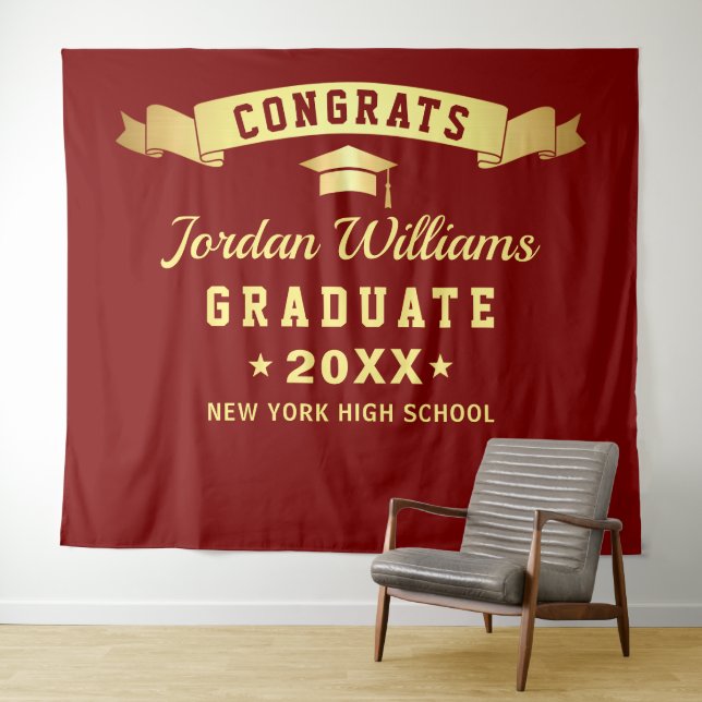 Modern Burgundy Golden Graduation Photo Backdrop (In Situ (Horizontal))