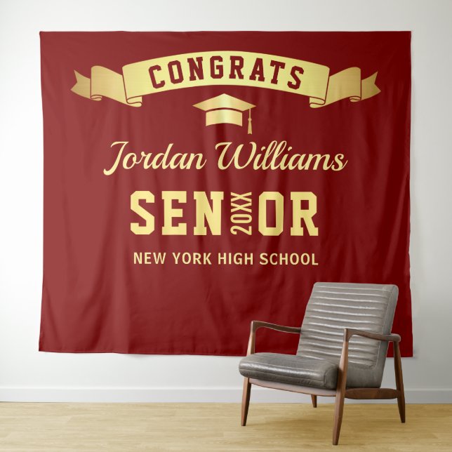 Modern Burgundy Golden Graduation Photo Backdrop (In Situ (Horizontal))
