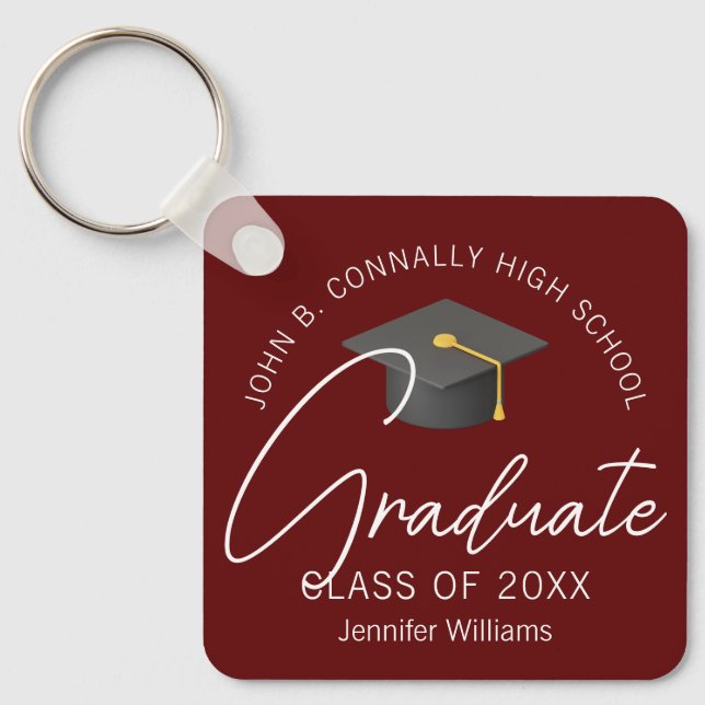 Modern Burgundy Graduate Custom 2025 Graduation Keychain (Front)