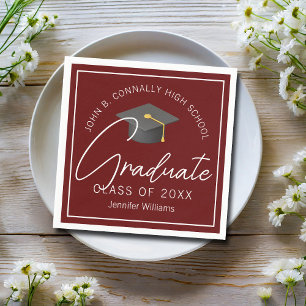 Modern Burgundy Graduate Custom Graduation Party Napkins