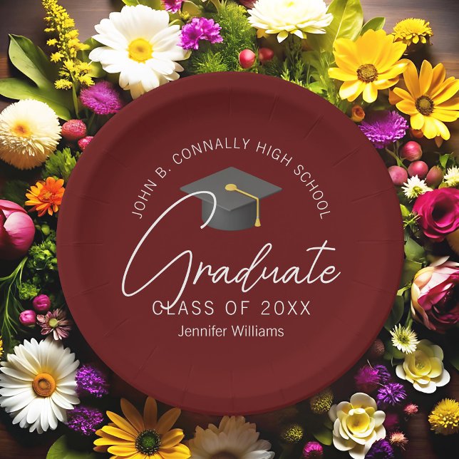 Modern Burgundy Graduate Custom Graduation Party Paper Plates (Creator Uploaded)