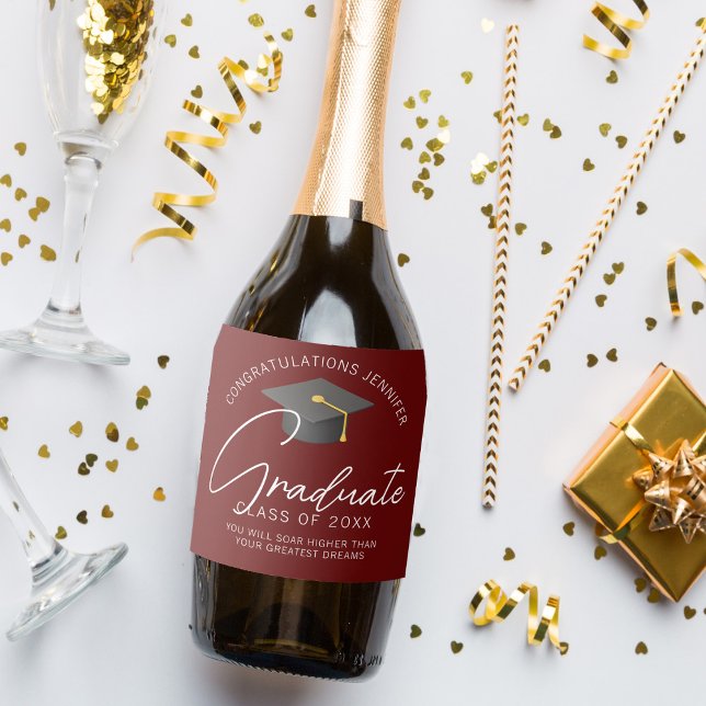Modern Burgundy Graduate Custom Graduation Party Sparkling Wine Label (Creator Uploaded)