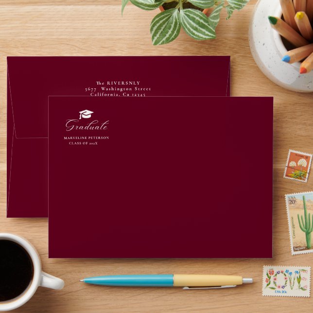Modern Burgundy Graduate  Graduation Envelope (Desk)