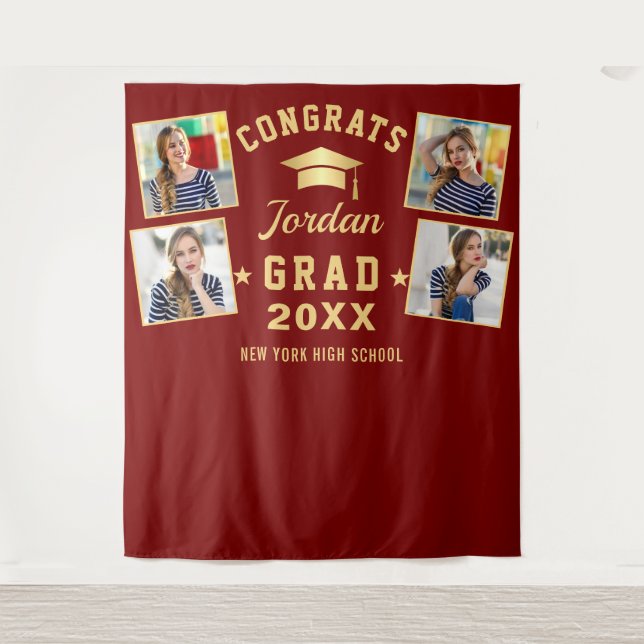 Modern Burgundy Graduation 4 Photo Booth Backdrop (Front)