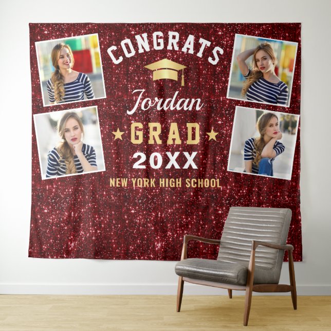 Modern Burgundy Graduation 4 Photo Booth Backdrop (In Situ (Horizontal))