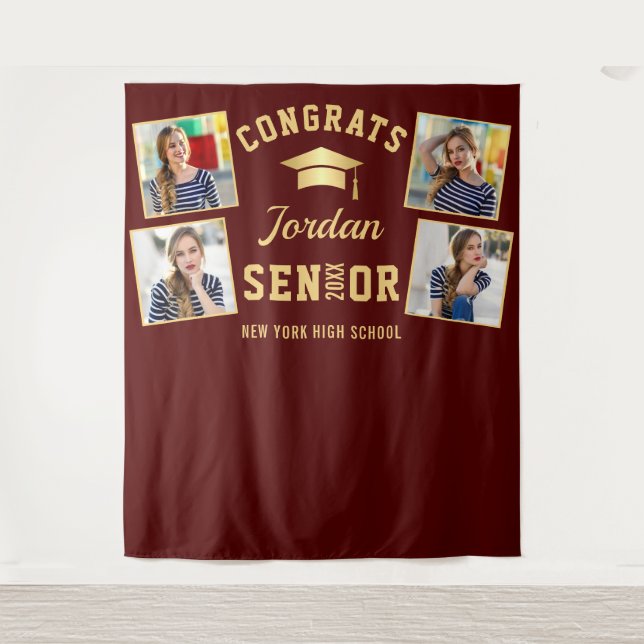 Modern Burgundy Graduation 4 Photo Booth Backdrop (Front)