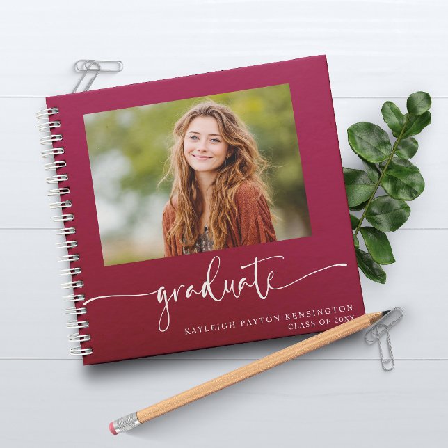 Modern Burgundy Graduation Guest Book with Photo (Modern Burgundy Graduation Guest Book with Photo)