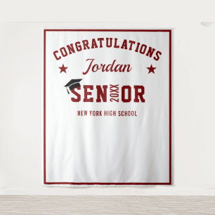 Modern Burgundy Graduation Party Photo Backdrop