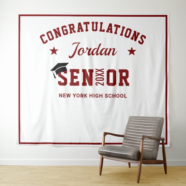 Modern Burgundy Graduation Photo Booth Backdrop (In Situ (Horizontal))