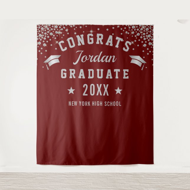 Modern Burgundy Graduation Photo Booth Backdrop (Front)