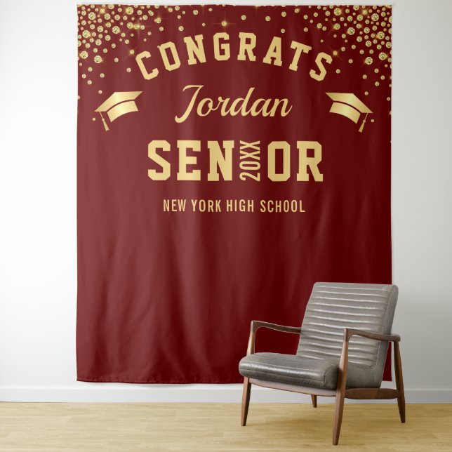 Modern Burgundy Graduation Photo Booth Backdrop (In Situ)