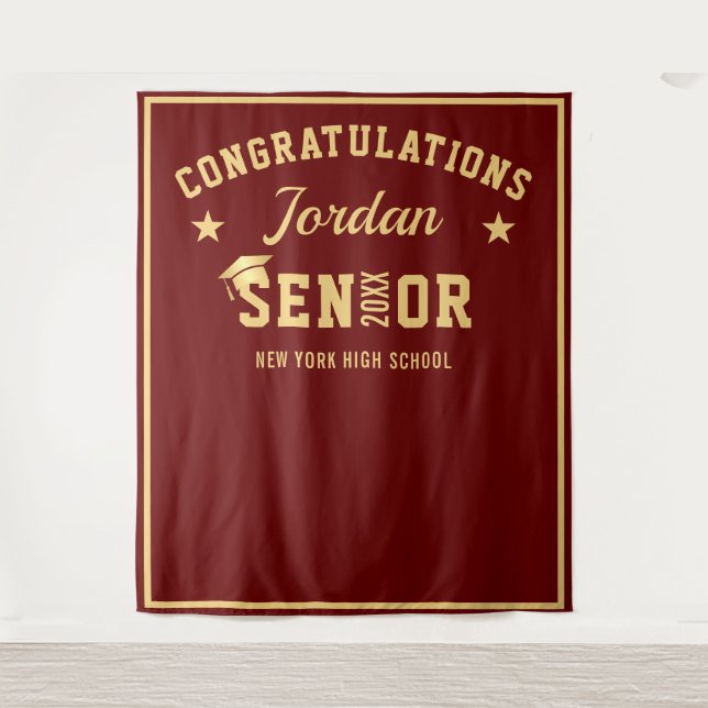 Modern Burgundy Graduation Photo Booth Backdrop (Front)