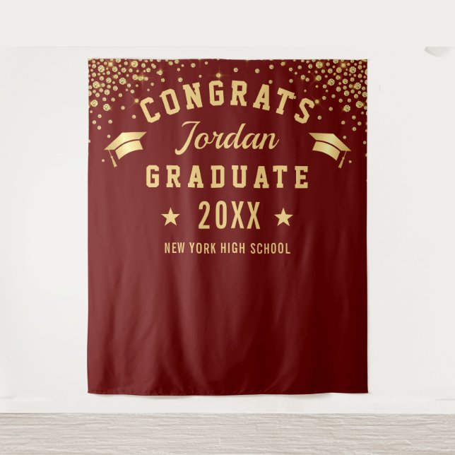 Modern Burgundy Graduation Photo Booth Backdrop (Front)