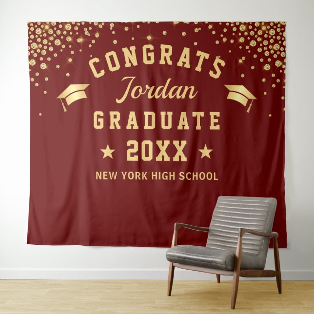 Modern Burgundy Graduation Photo Booth Backdrop (In Situ (Horizontal))