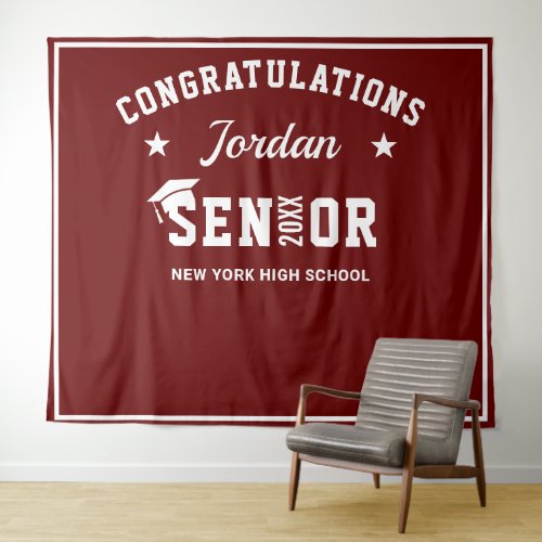 Modern Burgundy Graduation Photo Booth Backdrop