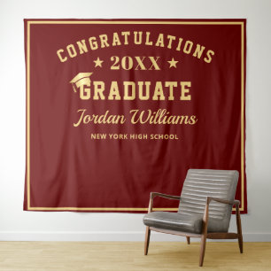 Modern Burgundy Graduation Photo Booth Backdrop