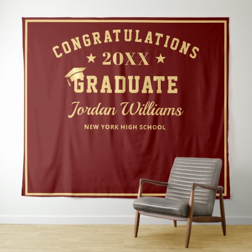 Modern Burgundy Graduation Photo Booth Backdrop