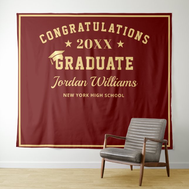 Modern Burgundy Graduation Photo Booth Backdrop (In Situ (Horizontal))