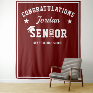 Modern Burgundy Graduation Photo Booth Backdrop