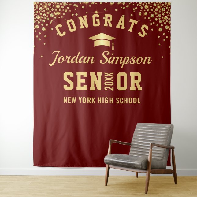 Modern Burgundy Graduation Photo Booth Backdrop (In Situ)