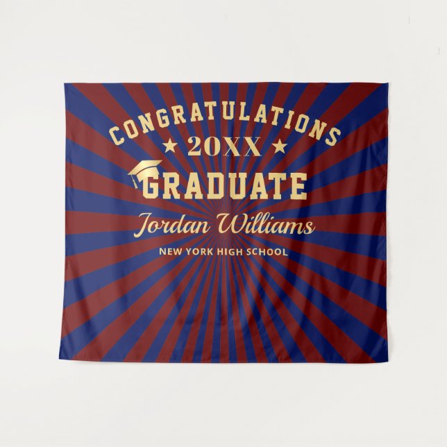 Modern Burgundy Graduation Photo Booth Backdrop (Front (Horizontal))