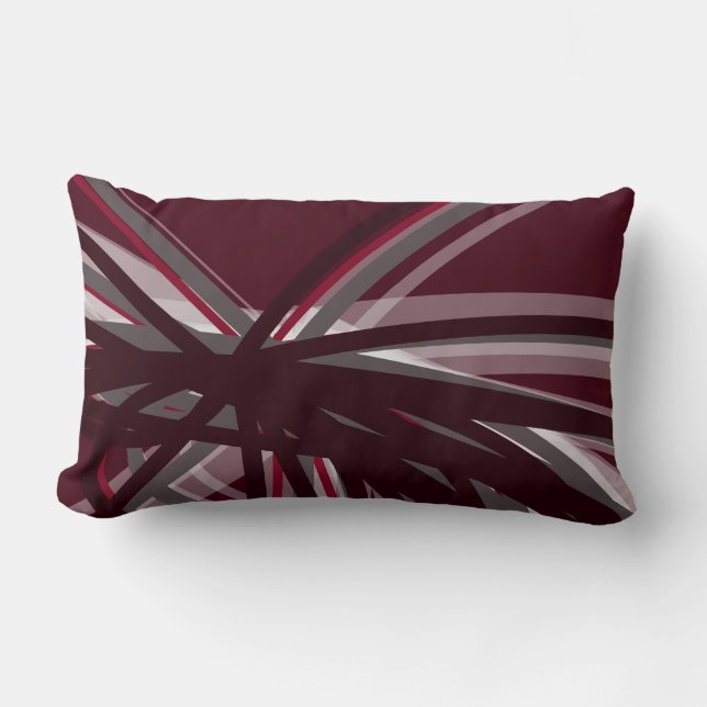 Modern Burgundy & Gray Abstract Ribbons Lumbar Pillow (Front)
