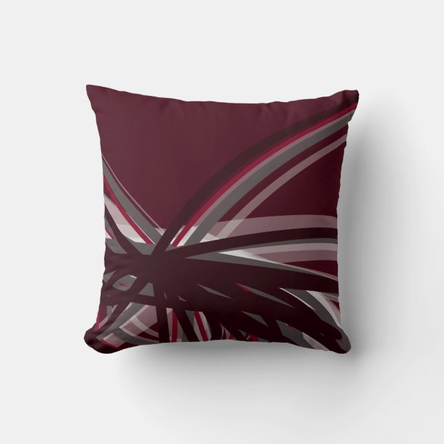 Modern Burgundy & Gray Artistic Abstract Throw Pillow (Front)