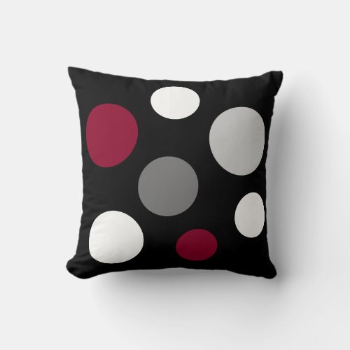 Modern Burgundy Gray White Circles on Black Throw Pillow