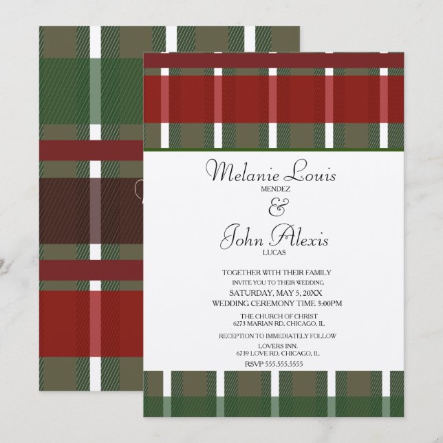Modern Burgundy Green White Kraft Wedding Invitation (Front/Back)