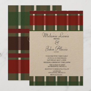 Modern Burgundy Green White Kraft Wedding Invitation