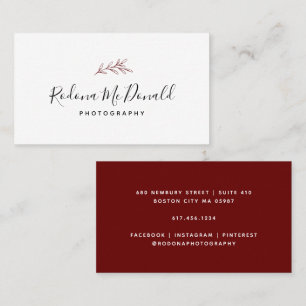 Modern Burgundy Greenery Professional Business Card