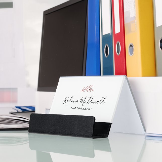 Modern Burgundy Greenery Professional  Desk Business Card Holder (Modern Burgundy Greenery Professional Desk Business Card Holder)