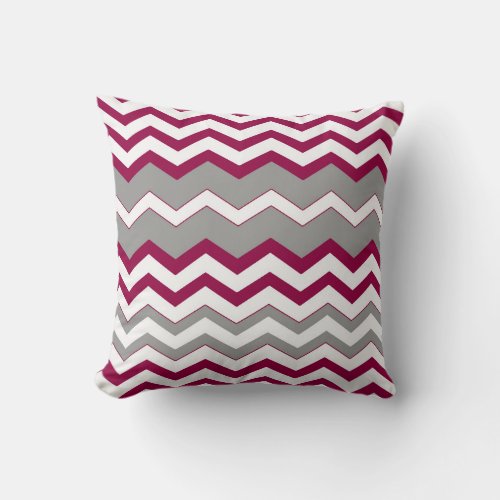 Modern burgundy grey white zig zag lines throw pillow