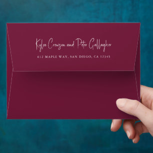 Modern Burgundy Handwritten Script Elegant Wedding Envelope