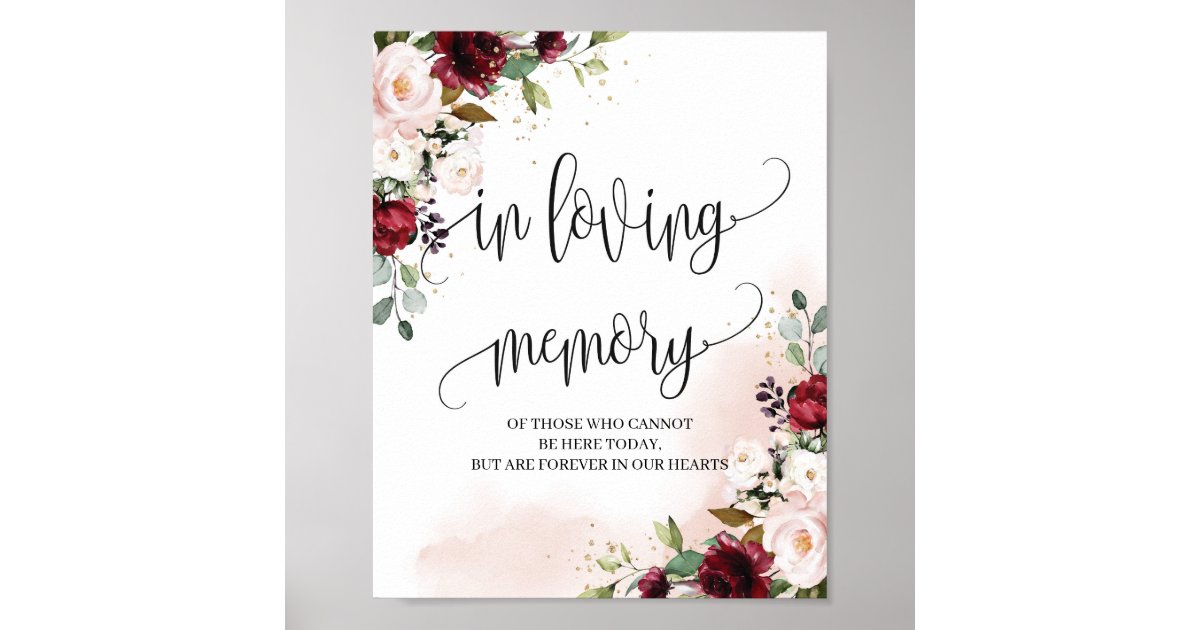 Modern burgundy in loving memory wedding sign Zazzle