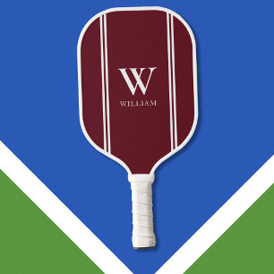 Modern Burgundy Initial Name Monogram Pickleball Paddle