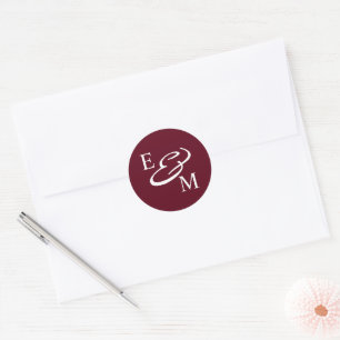 Modern Burgundy Initials Wedding  Classic Round Sticker