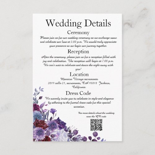 Modern Burgundy Lavender Dusty Blue Minimalist QR Enclosure Card