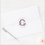 Modern Burgundy Leafy Crest Monogram Wedding Classic Round Sticker<br><div class="desc">Understated yet striking, this monogram wedding seal is the epitome of refined elegance. The soft white background enhances the intricate botanical crest, making it an exquisite complement to any invitation suite. A symbol of unity and grace, it’s a sophisticated way to add a personal, polished touch to your wedding correspondence....</div>
