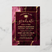 Modern Burgundy Marble Graduation Party Gold Foil Invitation (Standing Front)